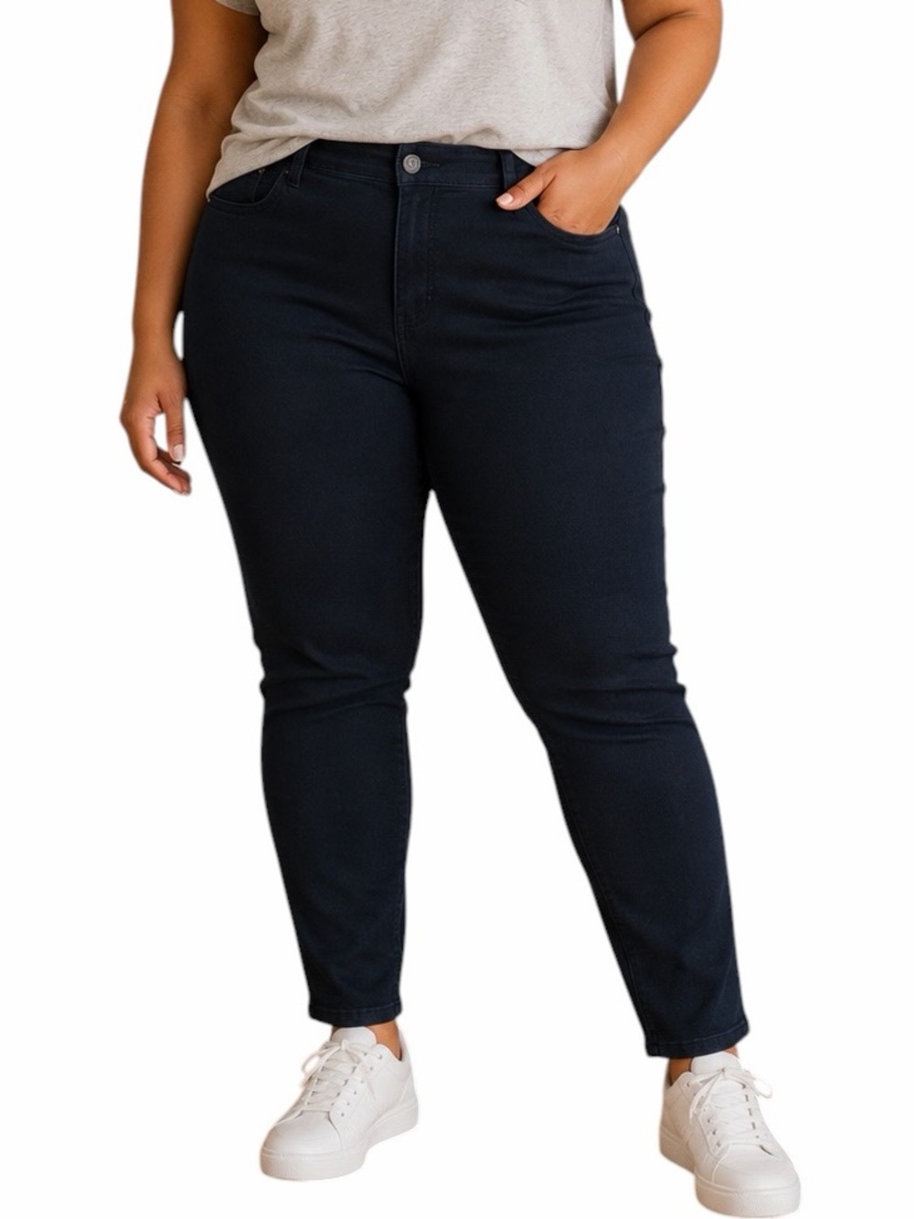 Liz Claiborne 16W Black Sara Slim Leg Mid Rise Elastic Waist Jeans Heritage Y2K